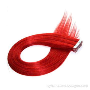 Lsy Customized Wholesale Remy Double Drawn Tape In Hair Extensions, Original Skin Weft Red Russian Human Hair Tape Extensions